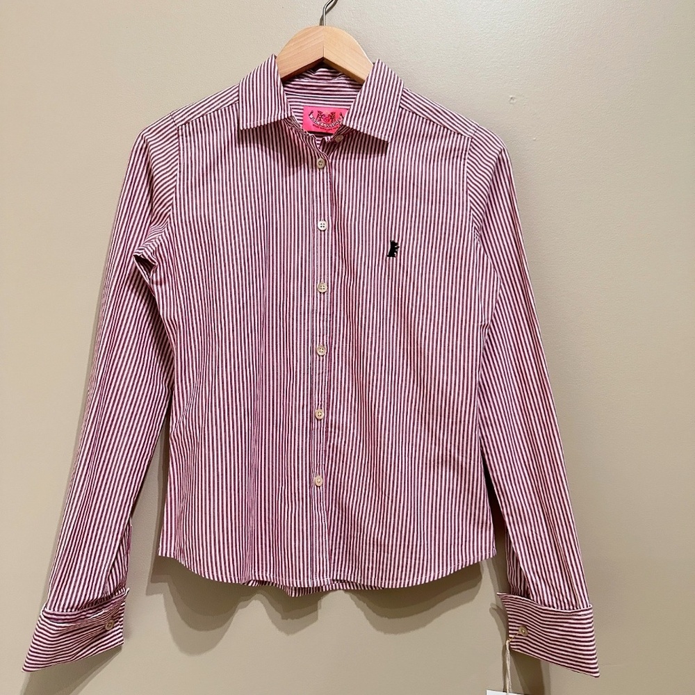 Y2K Vintage Juicy Couture Pink and White Striped Long Sleeve Shirt Blouse Size S